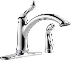 Delta Linden Series 4453-DST Kitchen Faucet with Side Sprayer, 1.8 gpm, 1-Handle, Zinc, Chrome Plated, Deck