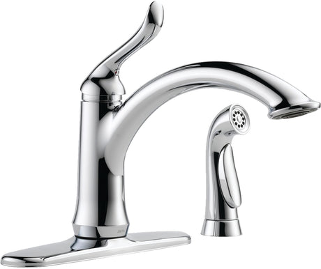 Delta Linden Series 4453-DST Kitchen Faucet with Side Sprayer, 1.8 gpm, 1-Handle, Zinc, Chrome Plated, Deck