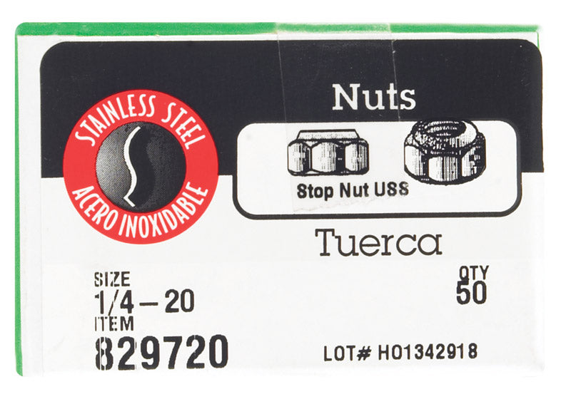 Hillman 1/4 in. Stainless Steel SAE Nylon Lock Nut 50 pk