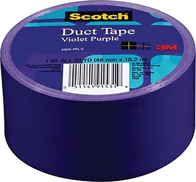 Scotch 920-PPL-C Duct Tape, 20 yd L, 1.88 in W, Cloth Scrim/Polyethylene Backing, Violet Purple