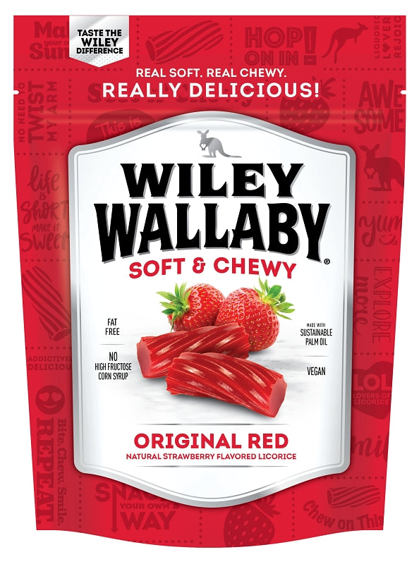 Wiley Wallaby 633455 Licorice Candy, Natural Strawberry, 10 oz Resealable Bag, Pack of 10