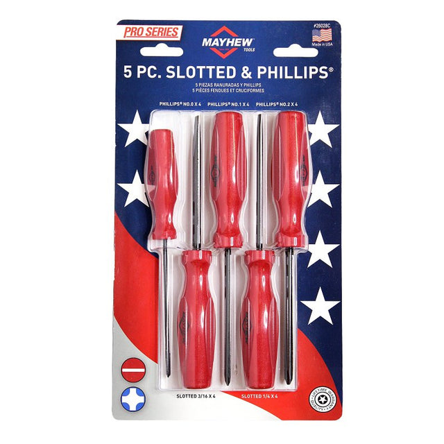 Mayhew Pro Series 26028C Screwdriver Set, 5-Piece, Alloy Steel, Brushed, Red
