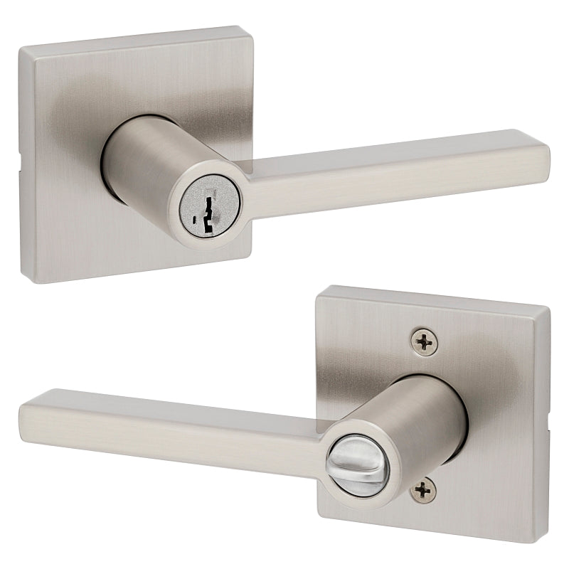 Kwikset Signature Series 156HFL SQT 15 Entry Lever, Pushbutton Lock, Satin Nickel, Metal, Residential, Reversible Hand