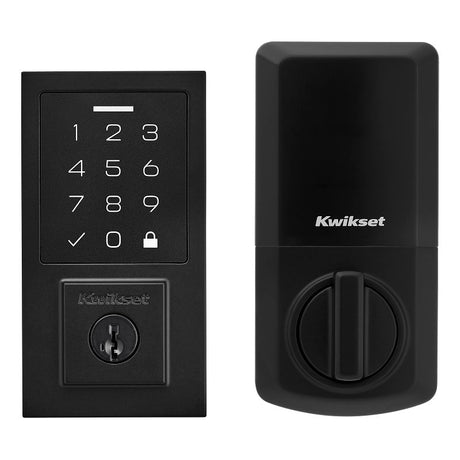 Kwikset 270 Series 9270 CNT 514 SMT RBP Smartcode Deadbolt, 2 Grade, Keyed One-Side Key, Matte Black, KW1 Keyway