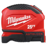 Milwaukee 48-22-1825 Tape Measure, 25 ft L Blade, 1 in W Blade, Steel Blade, Plastic Case, Black/Red Case