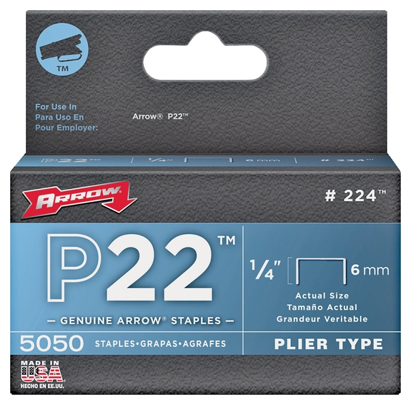 Arrow P22 Series 224 Staple, 7/16 in W Crown, 1/4 in L Leg