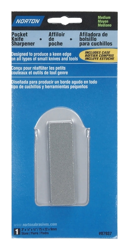Norton 87937 Pocket Knife Sharpener, 3 in L, 7/8 in W, 3/8 in Thick, 220 Grit, Extra Fine, Medium