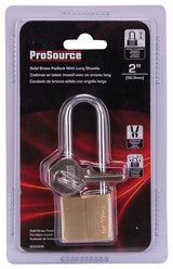 ProSource HD10032 Padlock, Long Shackle, 3/16 in Dia Shackle, 2-1/4 in H Shackle, Steel Shackle, Brass Body, Solid Brass