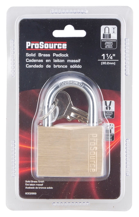 ProSource HD10050 Padlock, Standard Shackle, 5/16 in Dia Shackle, 1-1/2 in H Shackle, Steel Shackle, Brass Body