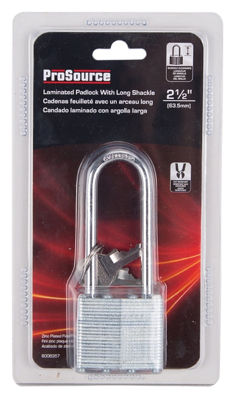 ProSource HD00020L Padlock, Long Shackle, 1/4 in Dia Shackle, 2-3/4 in H Shackle, Steel Shackle, Steel Body