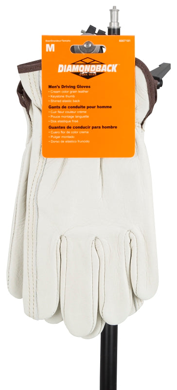 Diamondback GV-DK603/B/M Driving Gloves, Men's, M, Keystone Thumb, Elastic Cuff, Grain Leather