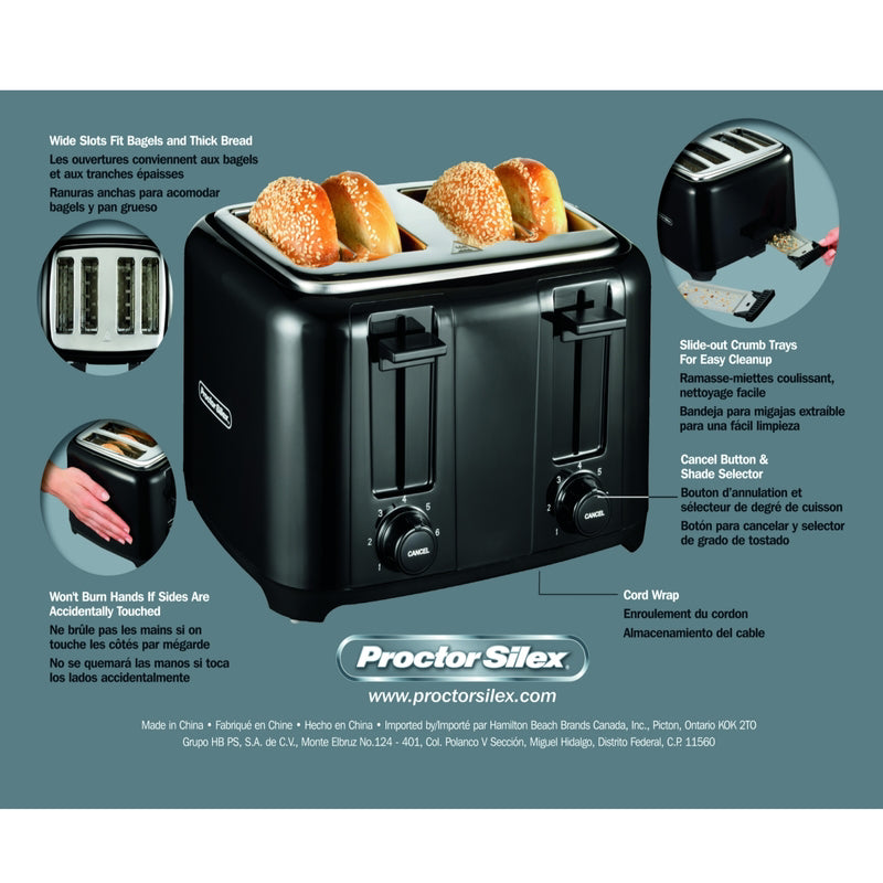 Proctor Silex Plastic Black 4 slot Toaster 8 in. H X 12.25 in. W X 11.31 in. D, Pack of 2