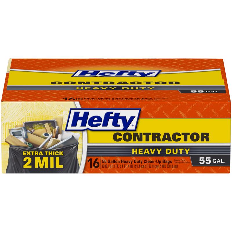 Hefty 55 gal No Scent Contractor Bags Twist Tie 16 pk, Pack of 4