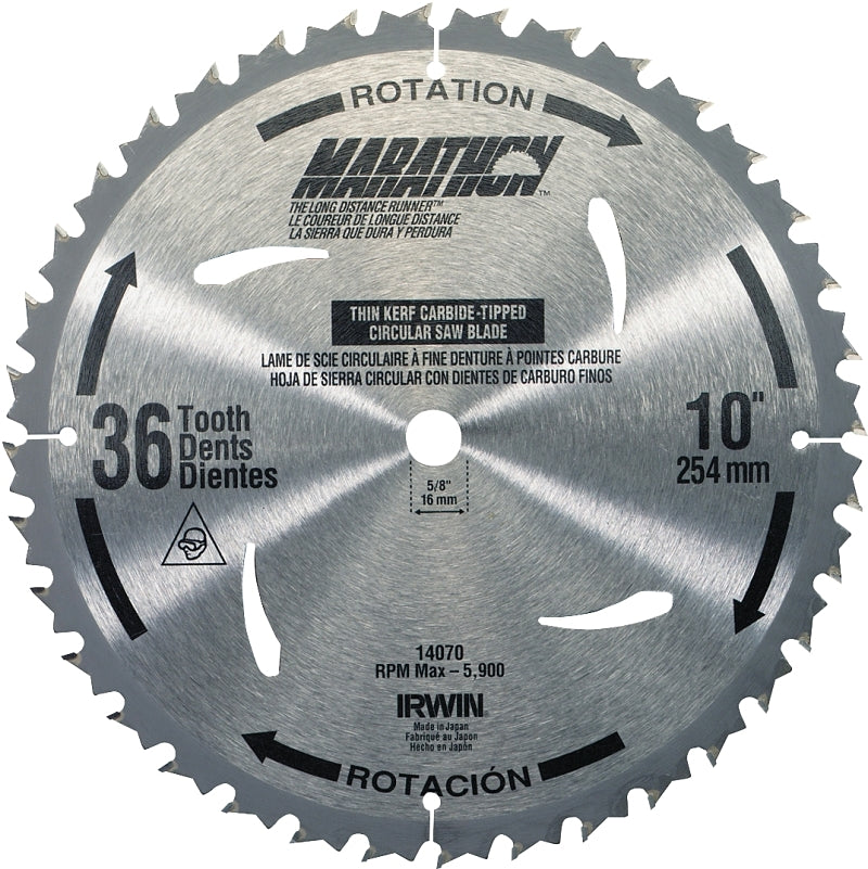 Irwin Marathon 24070 Table Saw Blade, 10 in Dia, 5/8 in Arbor, 40-Teeth, Carbide Cutting Edge, Pack of 5