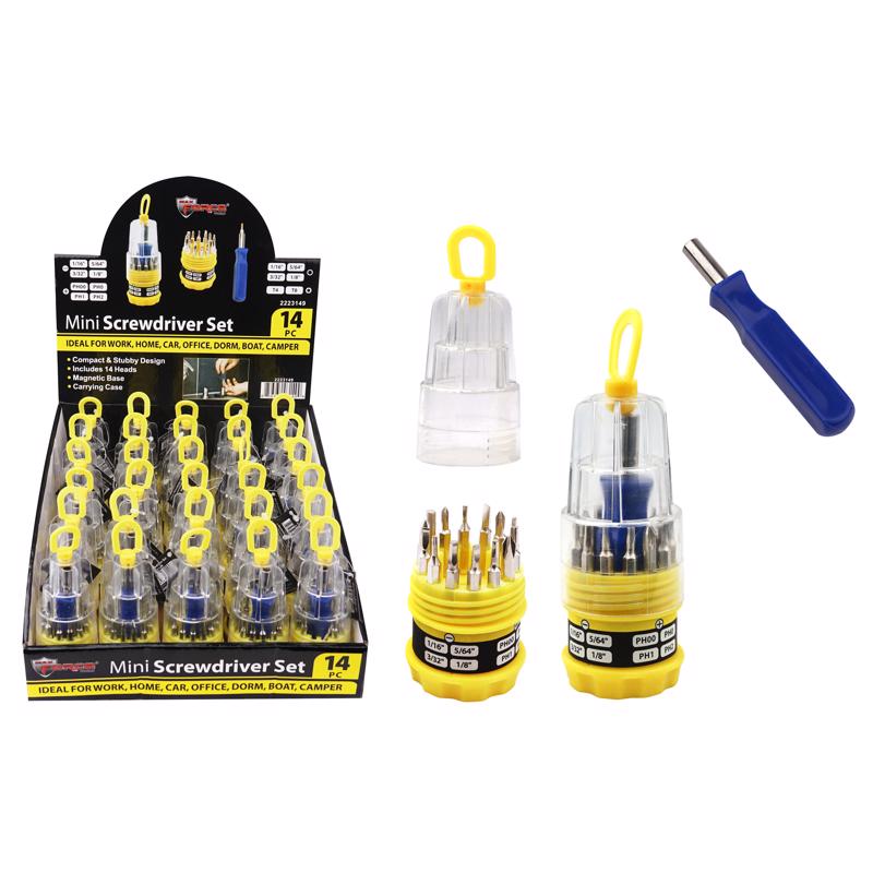 Diamond Visions Max Force Phillips/Slotted Mini Multi-Bit Screwdriver Set 14 pc, Pack of 30