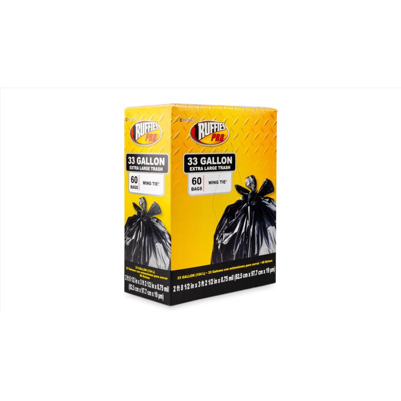 Ruffies Pro 33 gal Trash Bags Wing Ties 60 pk
