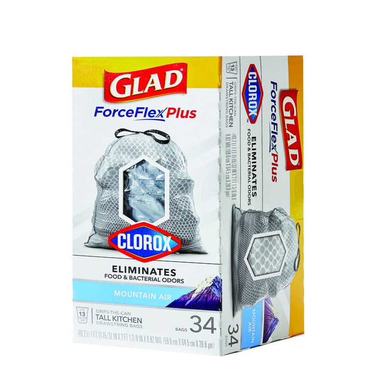 Glad Force Flex Plus 13 gal Mountain Air Tall Kitchen Bags Drawstring 34 pk, Pack of 6