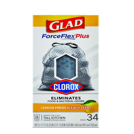 Glad Force Flex Plus 13 gal Lemon Tall Kitchen Bags Drawstring 34 pk, Pack of 6