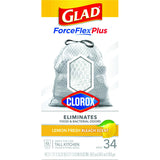 Glad Force Flex Plus 13 gal Lemon Tall Kitchen Bags Drawstring 34 pk, Pack of 6