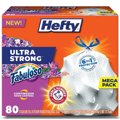 Hefty Ultra Strong 13 gal Fabuloso Tall Kitchen Bags Drawstring 80 pk, Pack of 3