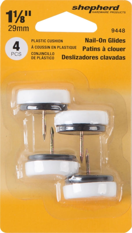 Shepherd Hardware 9448 Furniture Glide, Round, 1-1/8 in Dia Dimensions, Plastic, White, 4/PK