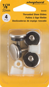 Shepherd Hardware 9449 Furniture Glide, Round, 7/8 in Dia Dimensions, Metal/Rubber, Silver, 4/PK