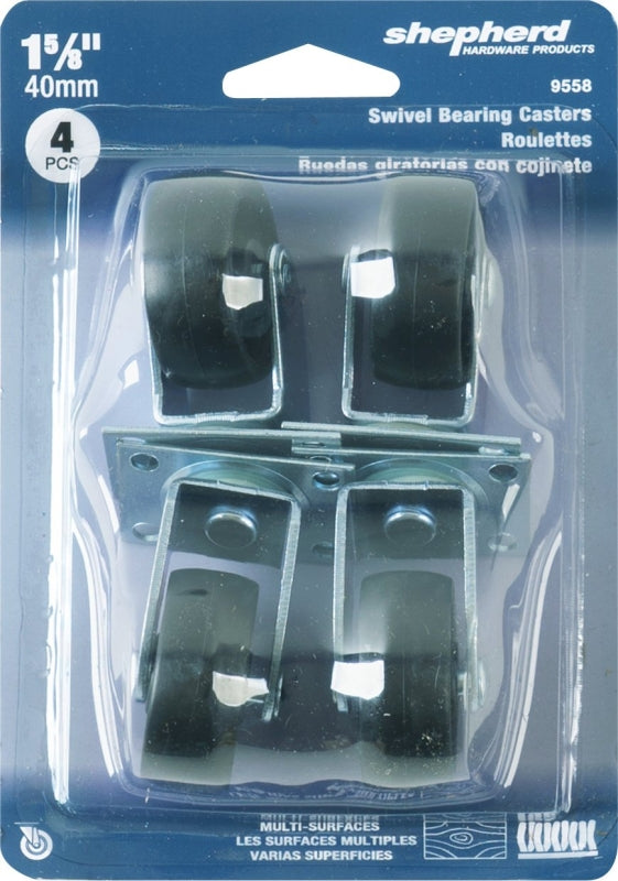 Shepherd Hardware 9558 Swivel Caster, 1-1/4 x 1-3/4 in Plate, 1.6 in L x 4.6 in W x 6.6 in H Dimensions, Plastic Wheel