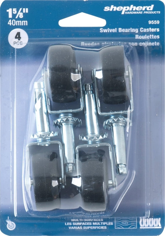 Shepherd Hardware 9559 Swivel Caster, Stem Mounting, 4.56 in W x 1.69 in D x 6-1/2 in H Dimensions, 1-5/8 in Dia Wheel