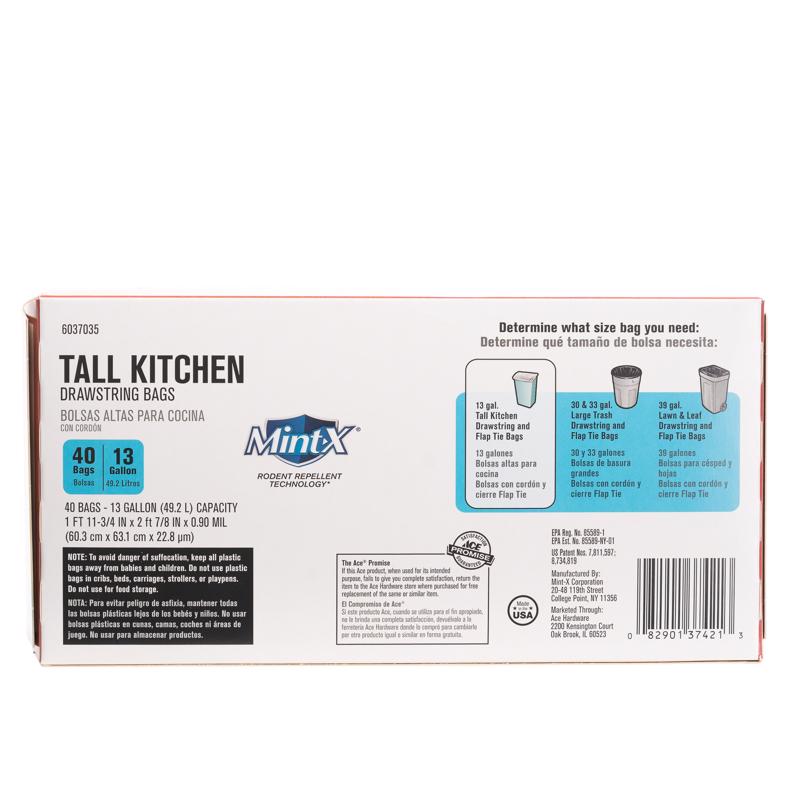 Ace 13 gal Mint Kitchen Trash Bags Drawstring 40 pk, Pack of 6