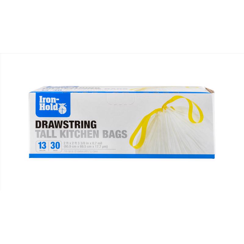 Iron-Hold 13 gal No Scent Tall Kitchen Bags Drawstring 30 pk, Pack of 12