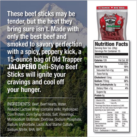 Old Trapper Deli Sticks Jalapeno Beef Deli Sticks 15 oz Bagged
