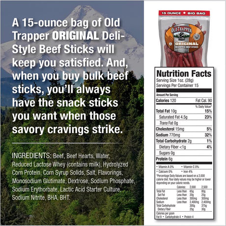 Old Trapper Deli Sticks Original Beef Deli Sticks 15 oz Bagged