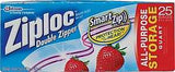 Ziploc 00330 Series Storage Bag, Zipper Closure, 7 in W, 7-7/16 in L, 1 qt Capacity, Plastic, 24/PK