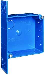 Carlon A521DE Outlet Box, 2 -Gang, 7 -Knockout, PVC, Blue, Bracket Mounting