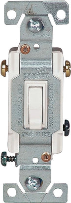 Eaton Wiring Devices 1303-7W Series Toggle Switch, White, Toggle Actuator, 15 A, 120 V, Polycarbonate Housing Material