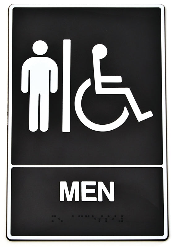 Hy-Ko DB-1 Graphic Sign, Rectangular, MEN, White Legend, Black Background, Plastic, 9 in H x 6 in W Dimensions, Pack of 3