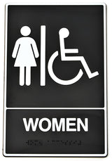 Hy-Ko DB-2 Graphic Sign, Rectangular, WOMEN, White Legend, Black Background, Plastic, 9 in H x 6 in W Dimensions, Pack of 3
