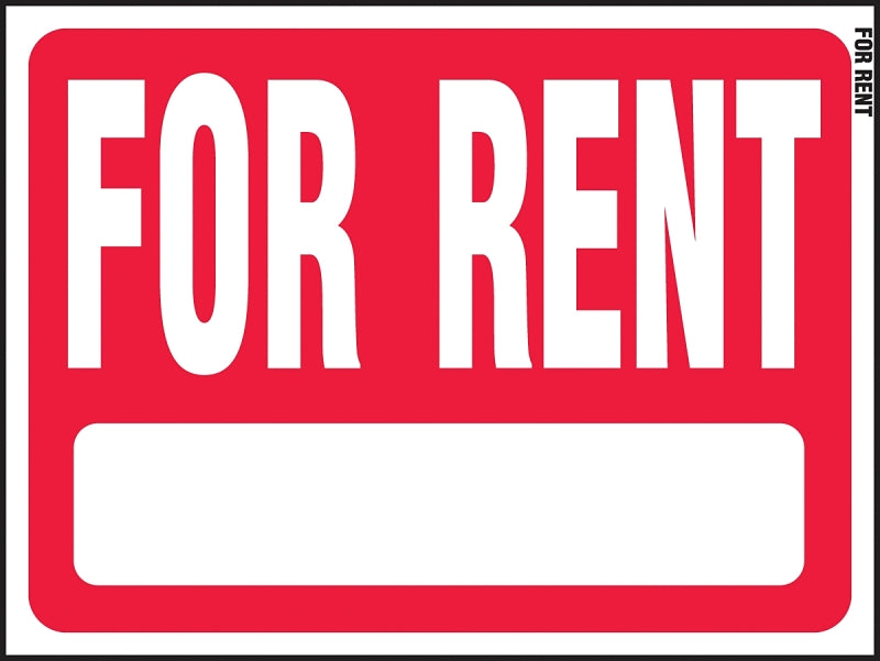 Hy-Ko RS-603 Real Estate Sign, 18 x 24 in Dimensions, Rectangular, FOR RENT, White Legend, Red Background, Plastic, 5/PK, Pack of 5