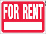 Hy-Ko RS-603 Real Estate Sign, 18 x 24 in Dimensions, Rectangular, FOR RENT, White Legend, Red Background, Plastic, 5/PK, Pack of 5