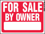 Hy-Ko RS-605 Real Estate Sign, For Sale By Owner, White Legend, Red Background, Plastic, 18 in H x 24 in W Dimensions, Pack of 5