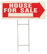 Hy-Ko RS-801 Lawn Sign, House For Sale, White Legend, Red Background, Plastic, 9-1/2 in H x 24 in W Dimensions, Pack of 5