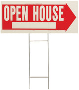 Hy-Ko RS-803 Lawn Sign, OPEN HOUSE, White Legend, Red Background, Plastic, 24 in L x 9-1/2 in W Dimensions, Pack of 5