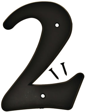 Hy-Ko 30200 Series 30202 House Number, Character: 2, 6 in H Character, Black Character, Plastic, Pack of 5