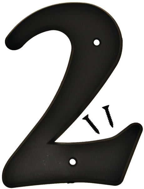 Hy-Ko 30200 Series 30202 House Number, Character: 2, 6 in H Character, Black Character, Plastic, Pack of 5