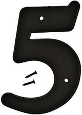 Hy-Ko 30200 Series 30205 House Number, Character: 5, 6 in H Character, Black Character, Plastic, Pack of 5