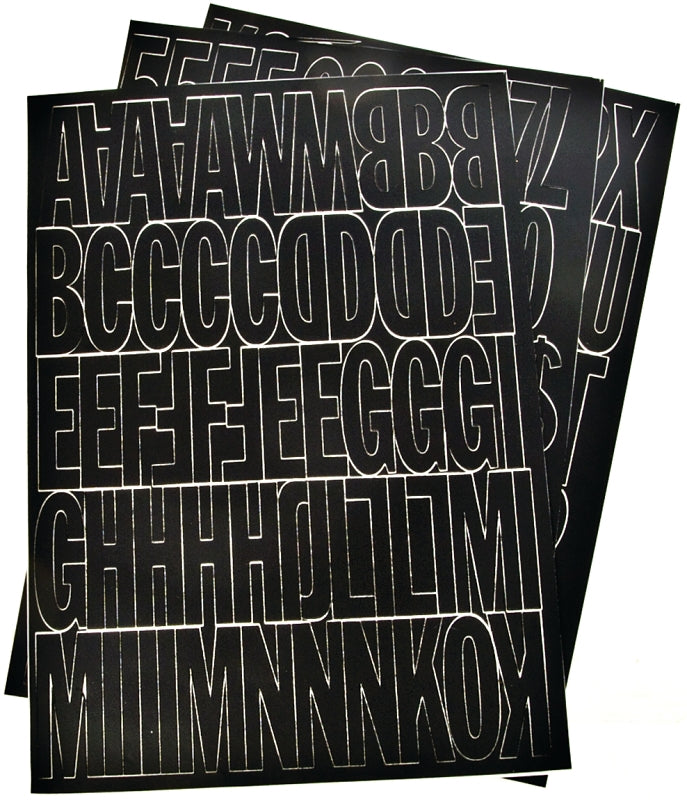 Hy-Ko 30034 Die-Cut Number and Letter Set, 2 in H Character, Black Character, Black Background, Vinyl