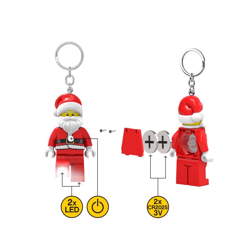 LEGO Minifigures Plastic Red/White Santa Keychain w/LED Light, Pack of 6