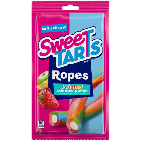 SweetTARTS Twisted Ropes Rainbow Punch Gummi Candy 5 oz Pouch, Pack of 12