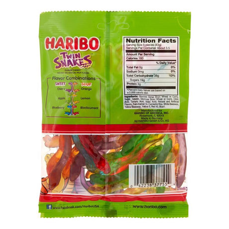 Haribo Twin Snakes Sweet/Sour Gummi Candy 5 oz, Pack of 12