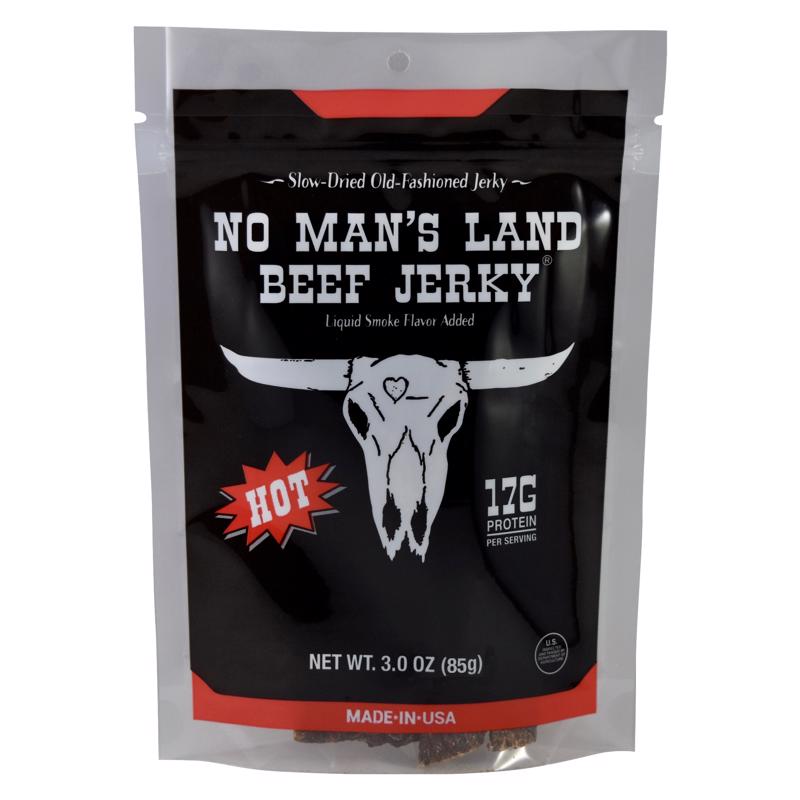 No Man's Land Hot Beef Jerky 3 oz Bagged, Pack of 8